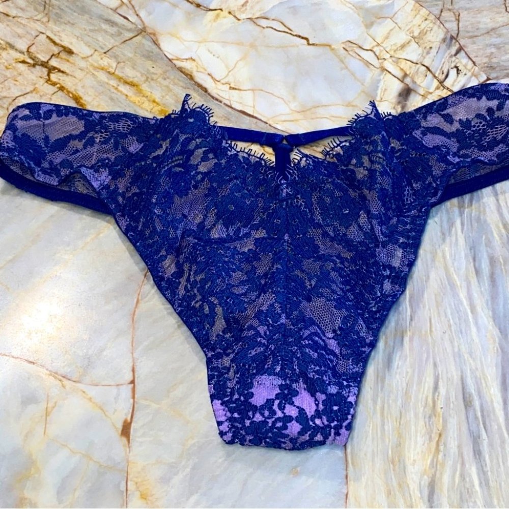 Rare New Very Sexy Small‎ Panty Fishnet Blue Purple Floral Cheeky Panties
